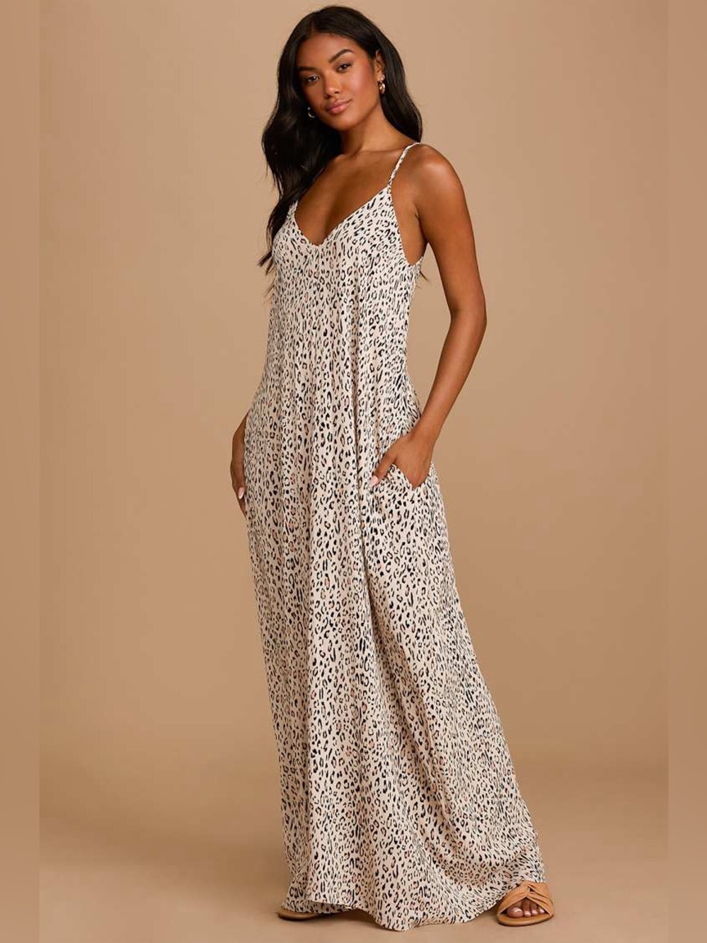 Lulus Walk On the Wild Side Beige Leopard Print Sleeveless Maxi Dress